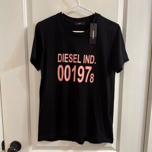 Diesel Sily 001978 Short Sleeve T-Shirt Black Pink Graphic Logo Tee Medium